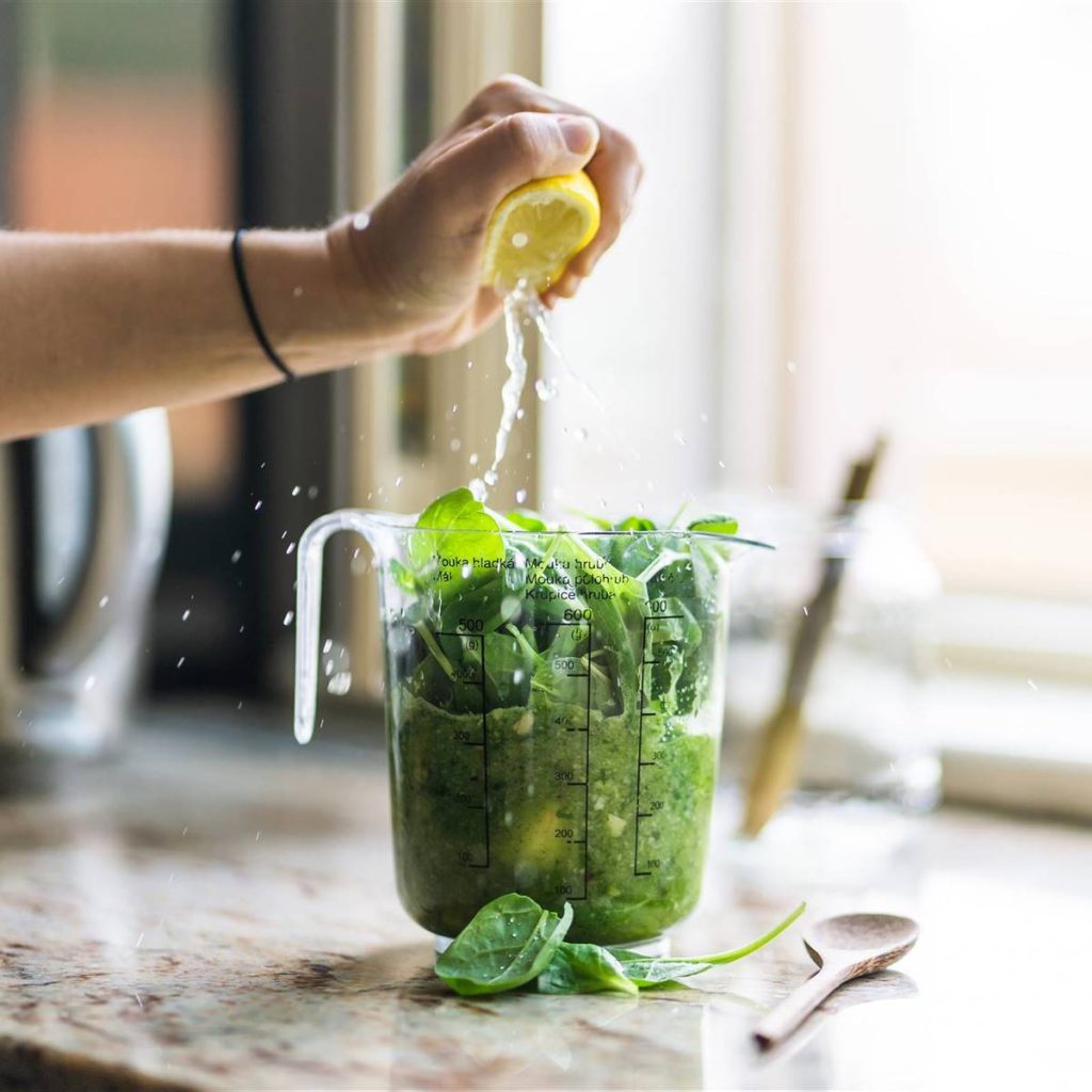 4 super vitamin juices with fresh vegetables and fruits
